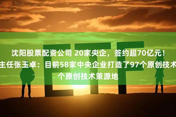 沈阳股票配资公司 20家央企，签约超70亿元！国资委主任张玉卓：目前58家中央企业打造了97个原创技术策源地